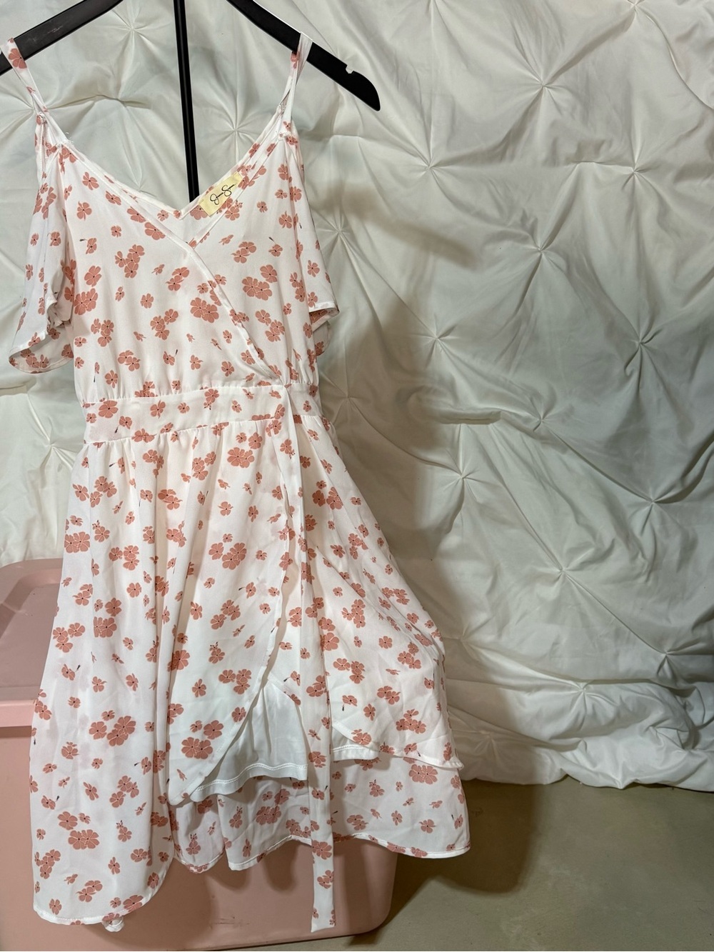 Jessica Simpson White Midi Dress with Dusty Rose Floral Print